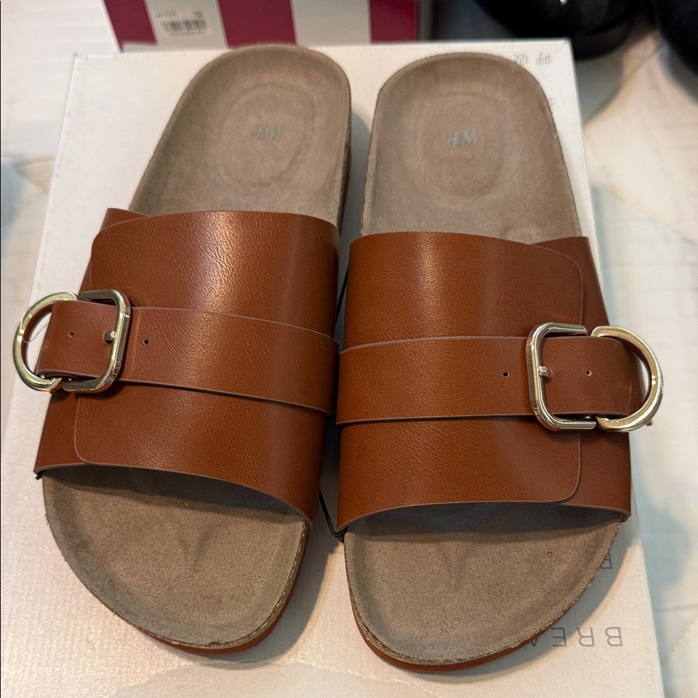 H&M Brown Buckle Slide Sandals